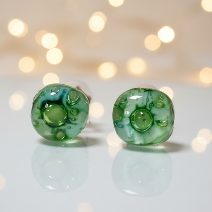 Small Post White, Green and Turquoise Earrings. Fused Glass Studs. Recycled Glass jewelry. Minimal simple dainty Stud earrings