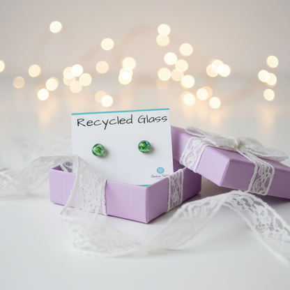 Small Post White, Green and Turquoise Earrings. Fused Glass Studs. Recycled Glass jewelry. Minimal simple dainty Stud earrings