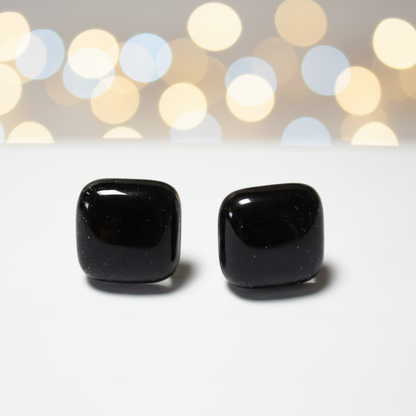 Post Earrings. Recycled glass Earrings. BLACK Earrings Studs. Fused Glass jewelry. Small earrings. Black simple plain black earrings.