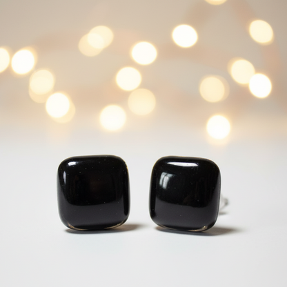 Post Earrings. Recycled glass Earrings. BLACK Earrings Studs. Fused Glass jewelry. Small earrings. Black simple plain black earrings.