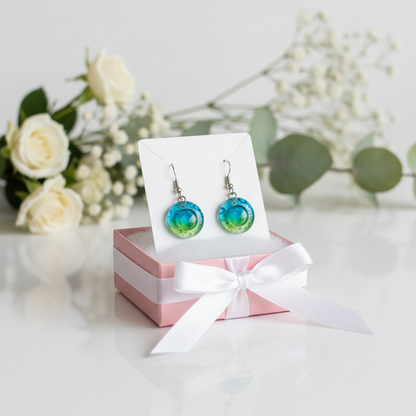 Blue, green and turquoise round dangles.