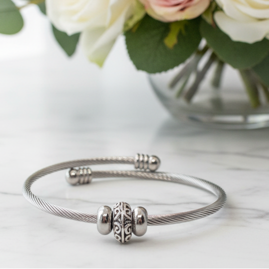 Elegant Elastic Cable Bangle Twisted Stainless Steel Bracelet. Easy to put on adjustable stretch memory wire. One size fits most