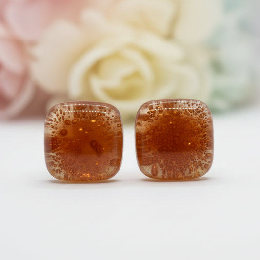 Small square post terracotta color. Fused Glass Studs. Recycled Glass jewelry. Stud earrings. Earthy color.