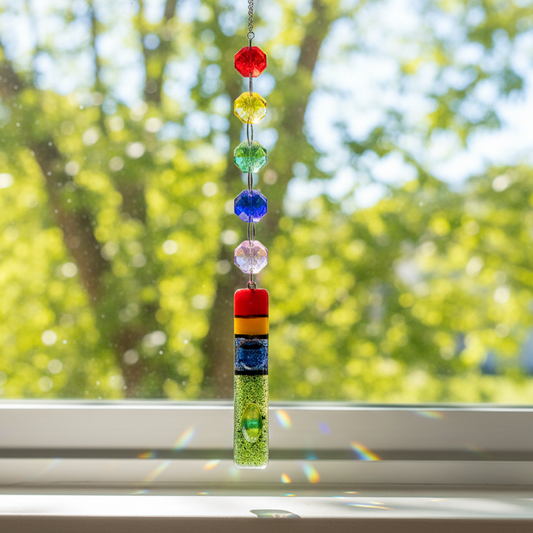 Fun hanging decoration. Hand made fused glass ornament. Colorful home decor.