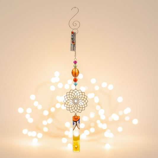 Mandala hanging decoration. Hand made fused glass ornament. Colorful gift. Colorful
