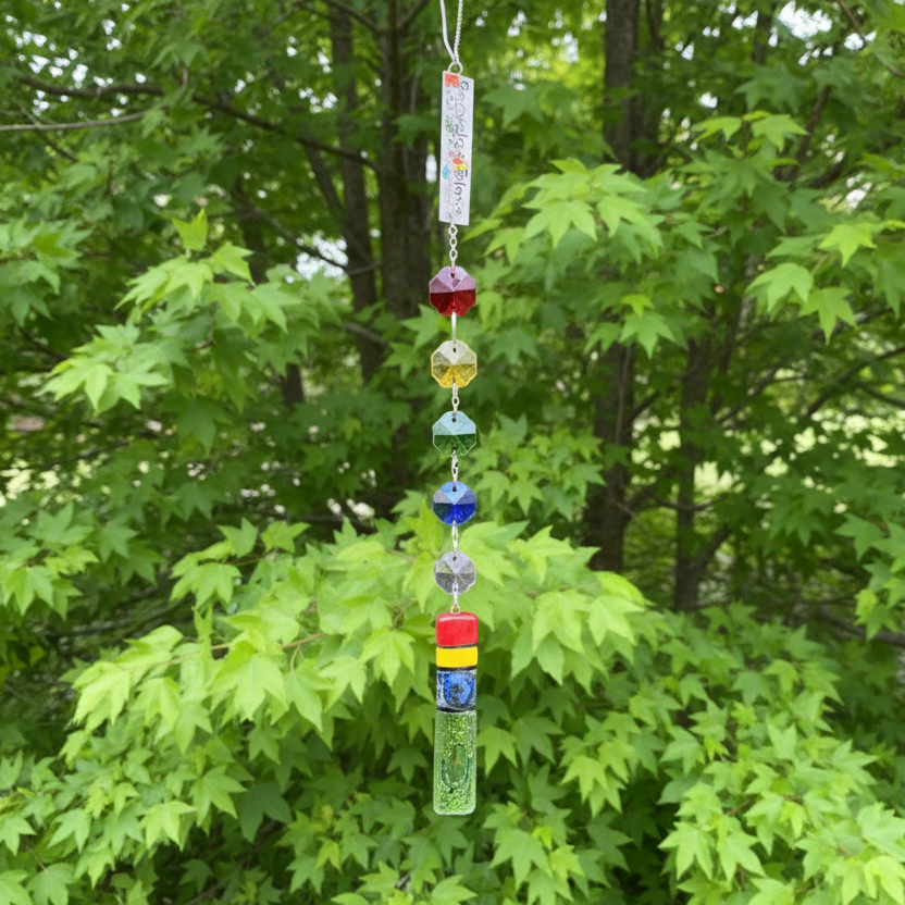 Fun hanging decoration. Hand made fused glass ornament. Colorful home decor.