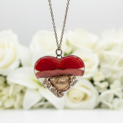 Nice color re, copper and brown Heart shape Recycled Fused Glass Necklace limited edition. Heart pendant
