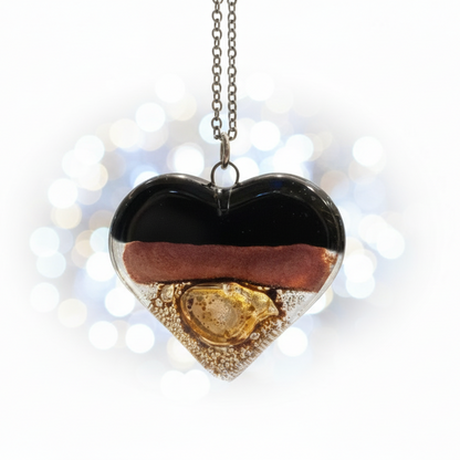 Black, copper and brown Heart shape Recycled Fused Glass Necklace limited edition. Heart pendant