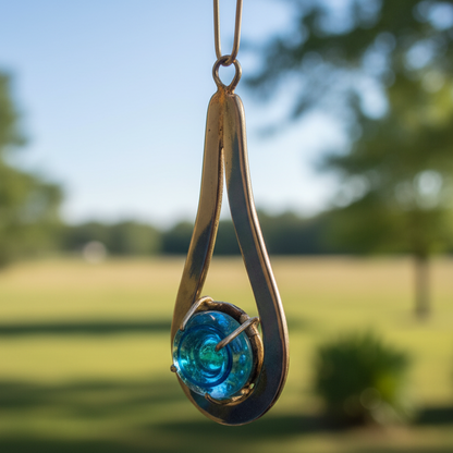 Unique  Recycled Glass Turquoise pendant . Delicate Handmade fused necklace. Dainty glass jewelry . Unique pieces. Awesome stone