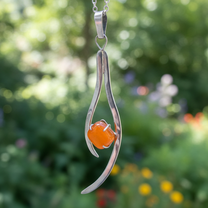 One of a kind Recycled Glass orange pendant . Handmade fused necklace. Dainty glass jewelry . Unique pieces. Awesome stone