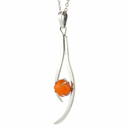 One of a kind Recycled Glass orange pendant . Handmade fused necklace. Dainty glass jewelry . Unique pieces. Awesome stone