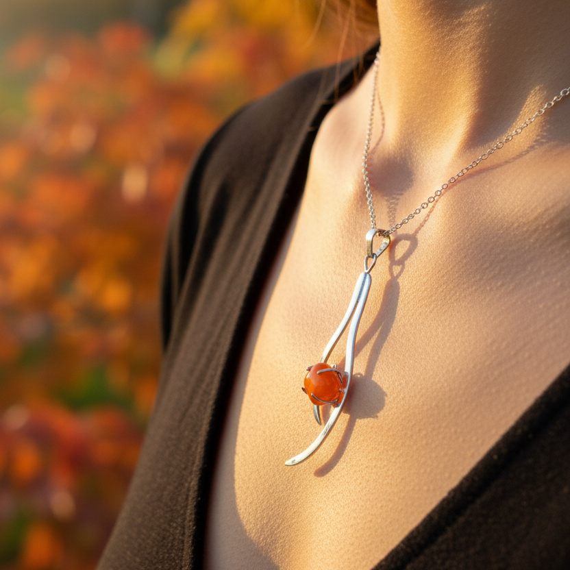 One of a kind Recycled Glass orange pendant . Handmade fused necklace. Dainty glass jewelry . Unique pieces. Awesome stone