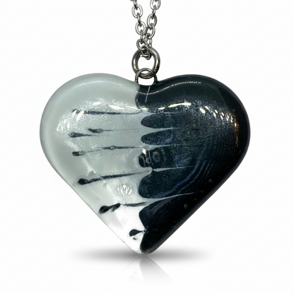 Black and white Heart shape Recycled Fused Glass Necklace limited edition. Heart pendant