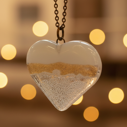 White and clear white Heart shape Recycled Fused Glass Necklace limited edition. Heart pendant