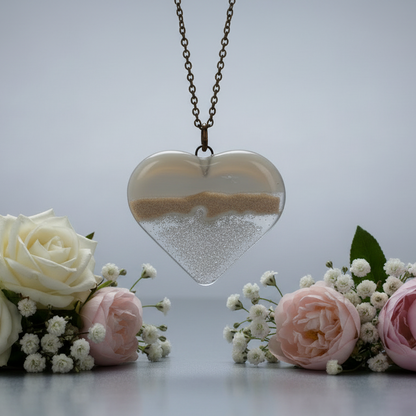 White and clear white Heart shape Recycled Fused Glass Necklace limited edition. Heart pendant