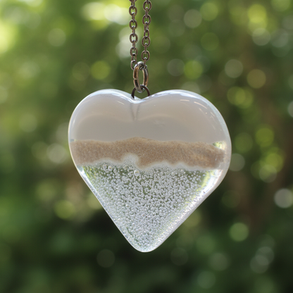 White and clear white Heart shape Recycled Fused Glass Necklace limited edition. Heart pendant