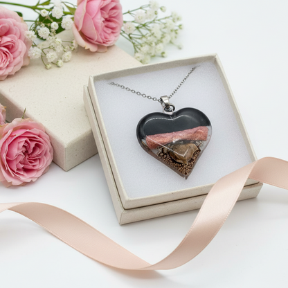 Black, copper and brown Heart shape Recycled Fused Glass Necklace limited edition. Heart pendant