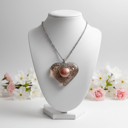 Copper and caramel brown Heart shape Recycled Fused Glass Necklace limited edition. Heart pendant