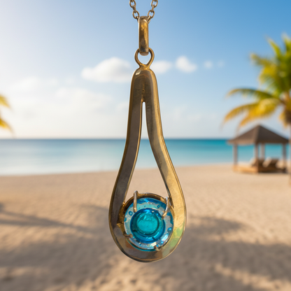 Unique  Recycled Glass Turquoise pendant . Delicate Handmade fused necklace. Dainty glass jewelry . Unique pieces. Awesome stone