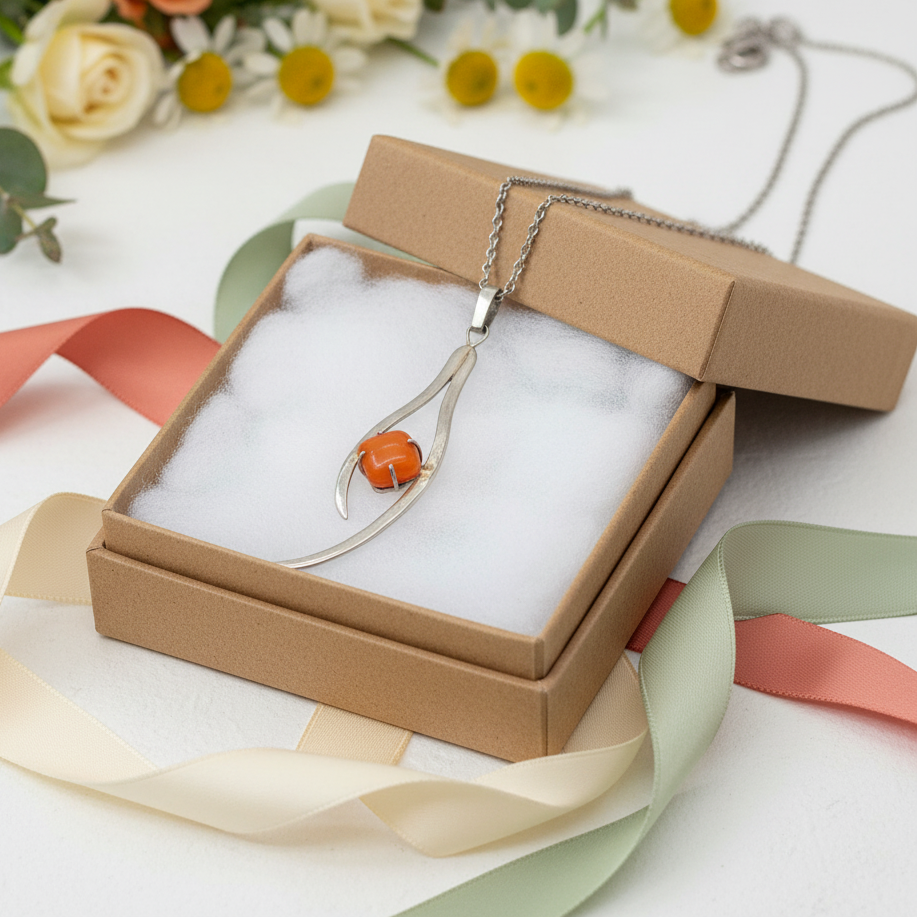 One of a kind Recycled Glass orange pendant . Handmade fused necklace. Dainty glass jewelry . Unique pieces. Awesome stone