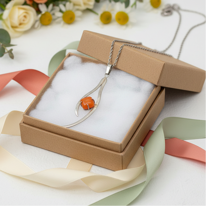 One of a kind Recycled Glass orange pendant . Handmade fused necklace. Dainty glass jewelry . Unique pieces. Awesome stone