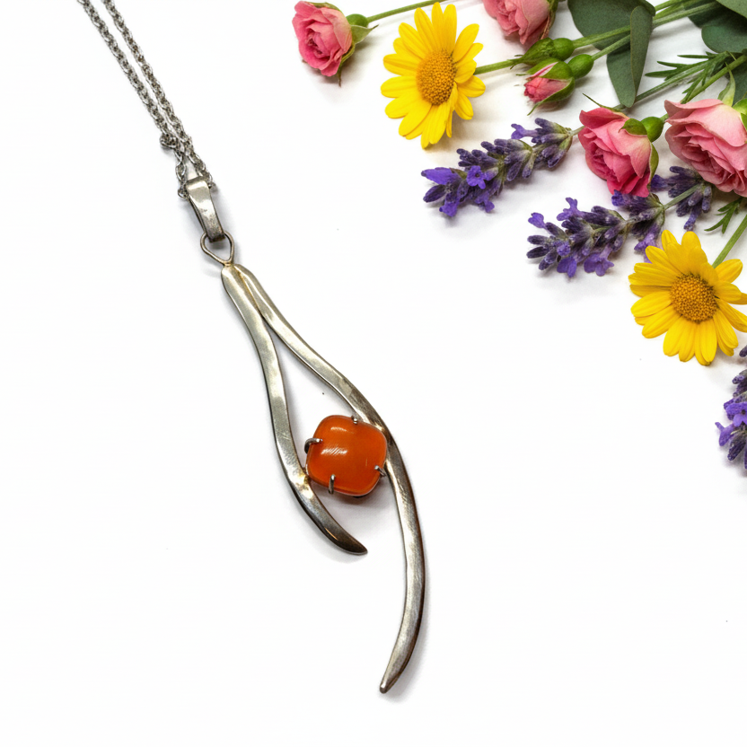 One of a kind Recycled Glass orange pendant . Handmade fused necklace. Dainty glass jewelry . Unique pieces. Awesome stone