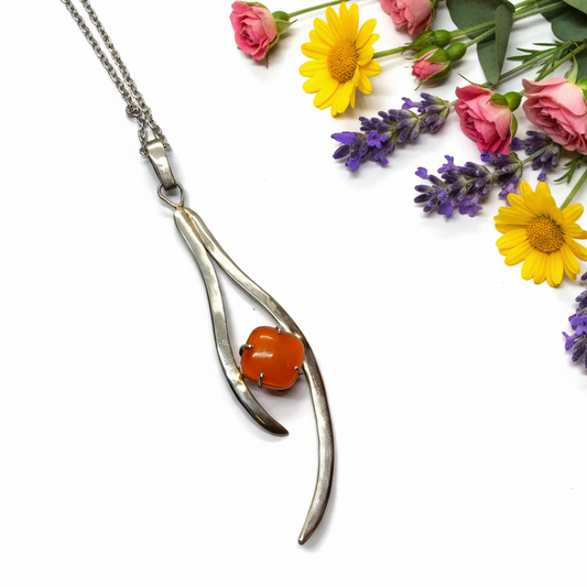 One of a kind Recycled Glass orange pendant . Handmade fused necklace. Dainty glass jewelry . Unique pieces. Awesome stone