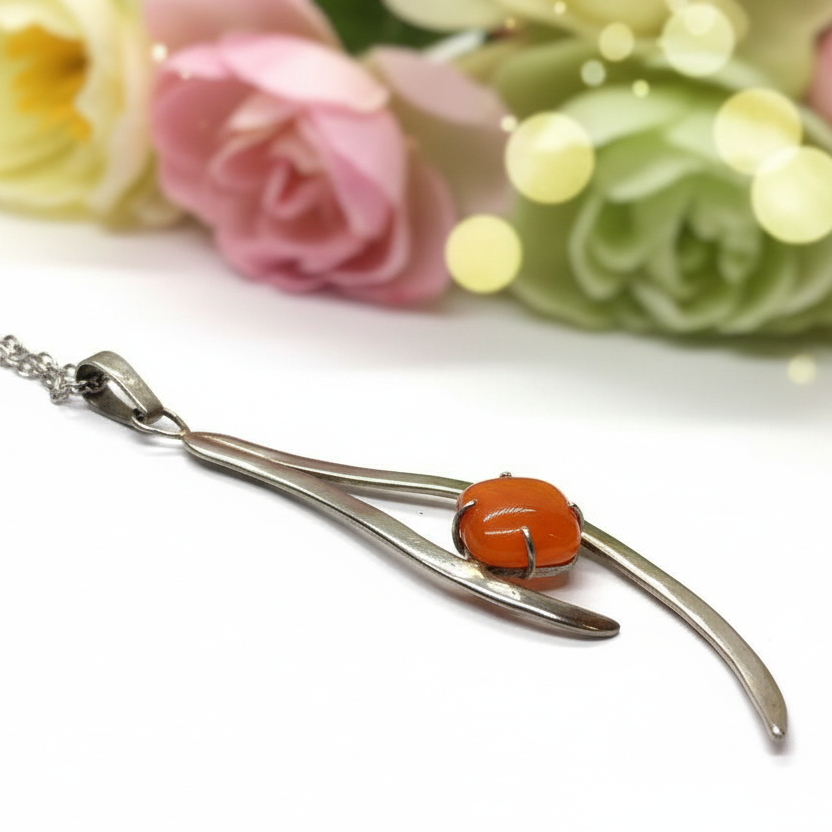 One of a kind Recycled Glass orange pendant . Handmade fused necklace. Dainty glass jewelry . Unique pieces. Awesome stone