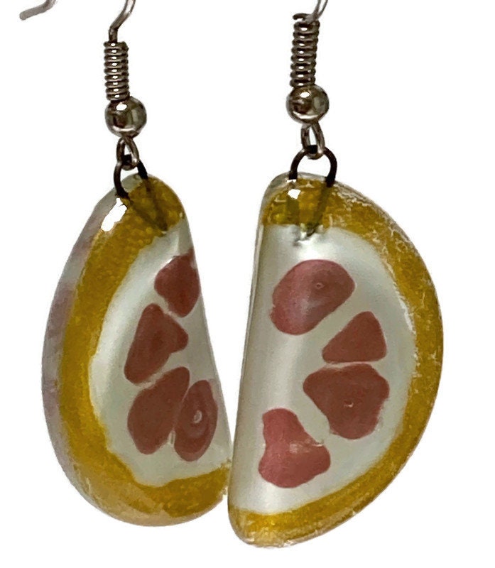 Grapefruit wedges Recycled Glass Drop Earrings. Purple Dangle earrings. Great gift. Fun eco friendly jewelry