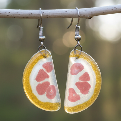 Grapefruit wedges Recycled Glass Drop Earrings. Purple Dangle earrings. Great gift. Fun eco friendly jewelry