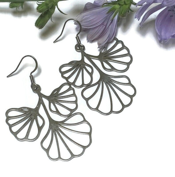 Minimalist Ginkgo Stainless steel Dangle Earrings