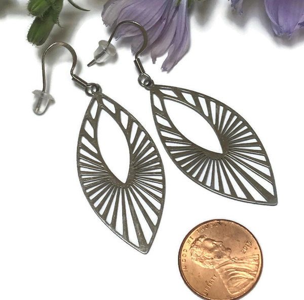 Stainless Steel geometric statement earrings.Steel dangle earrings. Hypo-allergenic stainless wires.