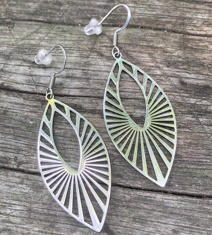 Stainless Steel geometric statement earrings.Steel dangle earrings. Hypo-allergenic stainless wires.