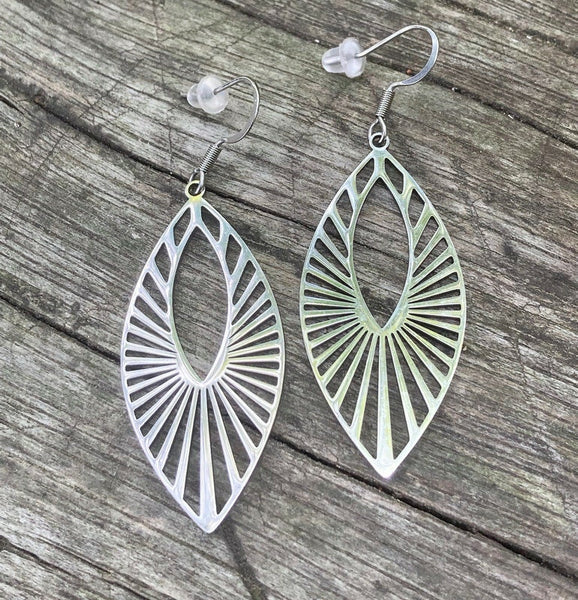 Stainless Steel geometric statement earrings.Steel dangle earrings. Hypo-allergenic stainless wires.