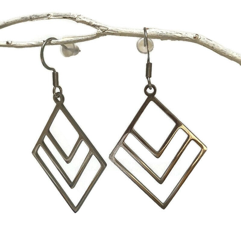 Diamond Shaped Earrings,  Lightweight Silver Earrings, Hypoallergenic Geometric Earrings