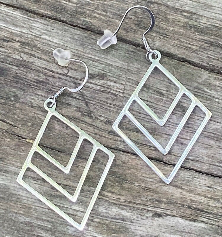 Diamond Shaped Earrings,  Lightweight Silver Earrings, Hypoallergenic Geometric Earrings