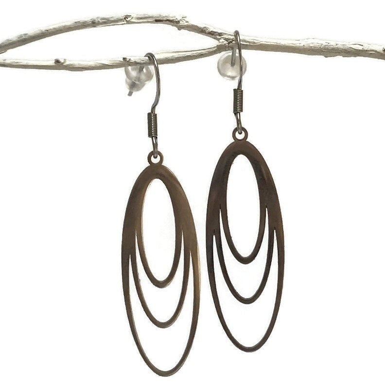 Oval Shaped Earrings, Lightweight Steel Earrings, Hypoallergenic Geometric Earrings