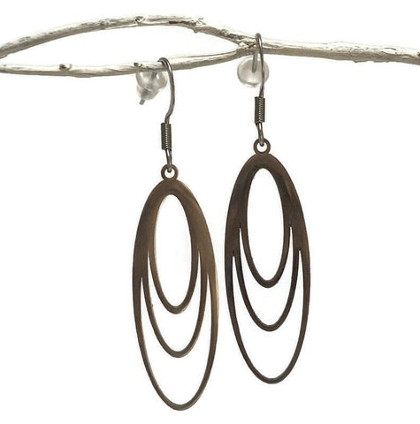 Oval Shaped Earrings, Lightweight Steel Earrings, Hypoallergenic Geometric Earrings