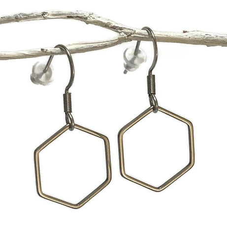 Hexagon dangle  Earrings, Geometric, Hollow, Hexagon, Drop, handmade Jewelry, Minimalist,