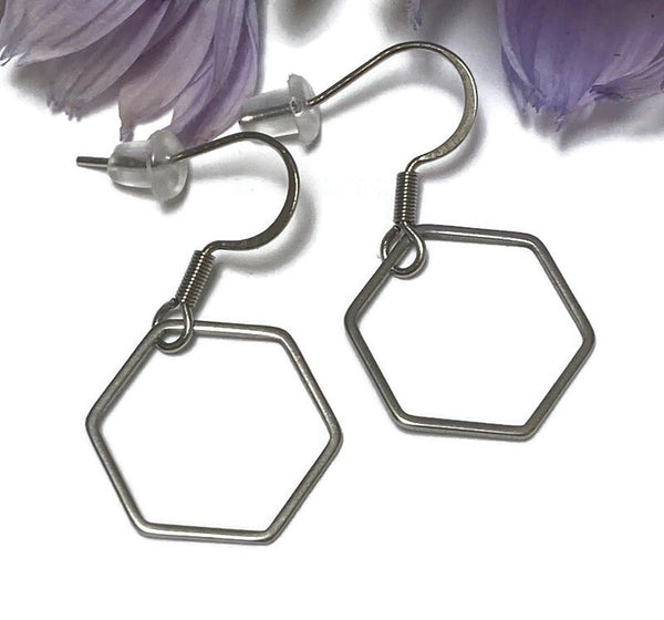 Hexagon dangle  Earrings, Geometric, Hollow, Hexagon, Drop, handmade Jewelry, Minimalist,