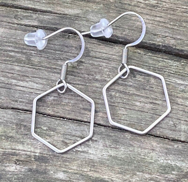 Hexagon dangle  Earrings, Geometric, Hollow, Hexagon, Drop, handmade Jewelry, Minimalist,