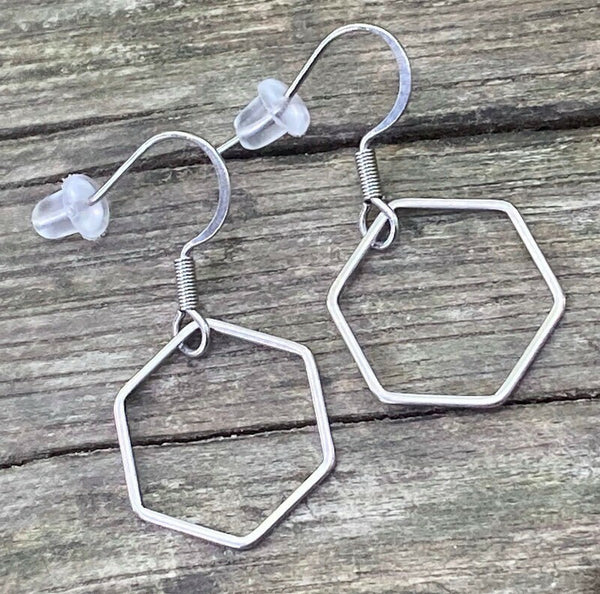 Hexagon dangle  Earrings, Geometric, Hollow, Hexagon, Drop, handmade Jewelry, Minimalist,