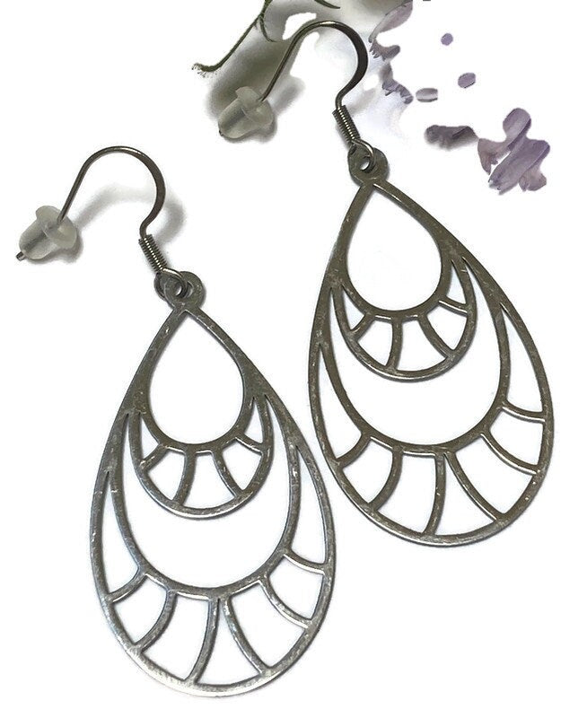 Hollow Teadrops Shaped Earrings,  Lightweight Silver Earrings,  Geometric Earrings