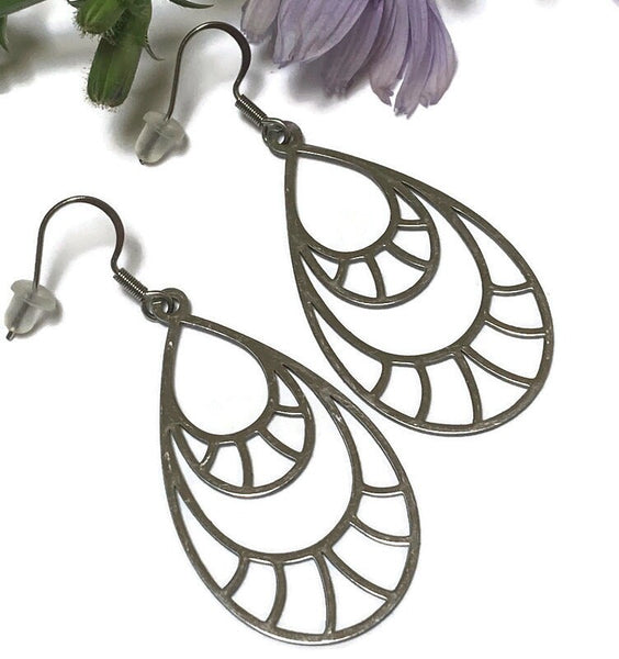 Hollow Teadrops Shaped Earrings,  Lightweight Silver Earrings,  Geometric Earrings