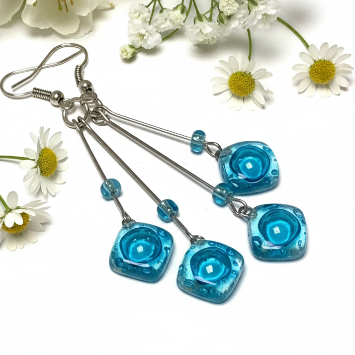 Long multiple bead Turquoise with awesome bubbles earrings