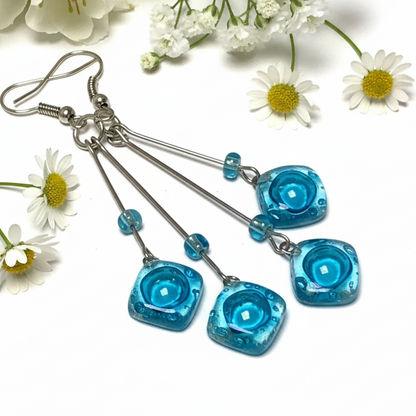 Long multiple bead Turquoise with awesome bubbles earrings