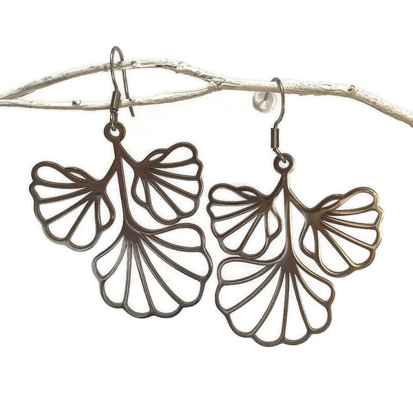 Minimalist Ginkgo Stainless steel Dangle Earrings