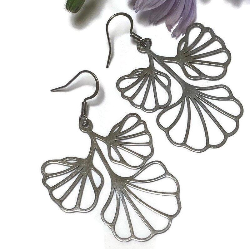 Minimalist Ginkgo Stainless steel Dangle Earrings