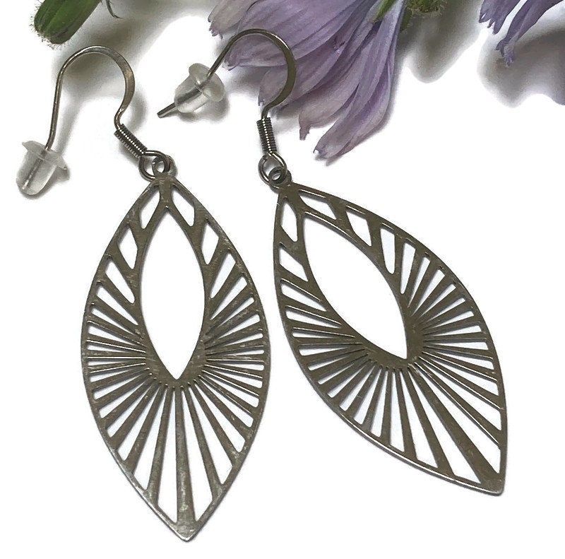 Stainless Steel geometric statement earrings.Steel dangle earrings. Hypo-allergenic stainless wires.