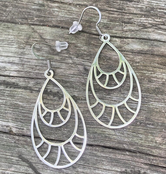 Hollow Teadrops Shaped Earrings,  Lightweight Silver Earrings,  Geometric Earrings